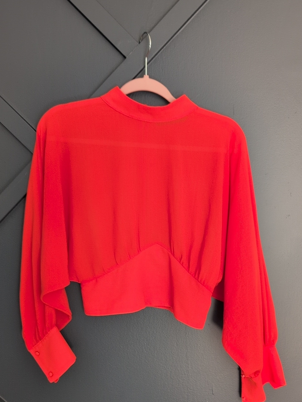 Zara Orange Cropped Blouse with Mock Neck